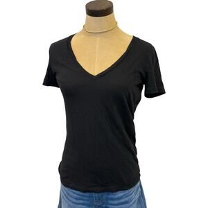 J.CREW Solid Black Vintage Cotton V Neck Tee T-Shirt Women S Basic J Crew
